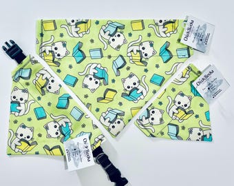 Pet Bandana - Cat Reading with Yellow and Blue Books