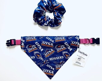 UTSA - University Texas San Antonio Pat#2 / Dog Bandana / Over the Collar Bandanna / Slip-on / Pet Scarf / Dog Capes / Bow / Flower Bow