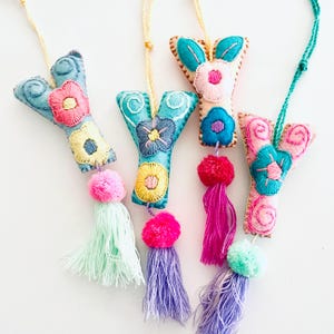 Letter Y Pom Pom Ornament: Handmade Embroidered Mexican Decor