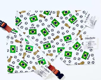 Brazil World Cup Dog Bandana: Over Collar Pet Scarf, Handmade Cotton