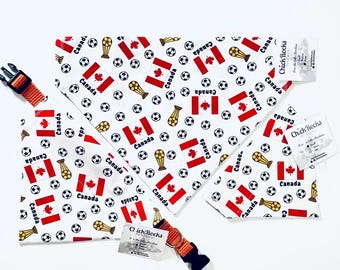Canada World Cup Dog Bandana: Over Collar Pet Scarf, Handmade Cotton