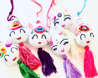 Mexican Unicorn, Handmade Ornaments, Mexican Ornaments, Embroidered, Tassels