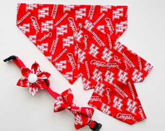 U of H - University of Houston / Dog Bandana / Over the Collar Bandanna / Slip-on / Pet Scarf / Dog Capes / Bow / Flower Bow