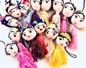 Mexican Frida Pom Pom, Handmade Ornaments, Mexican Ornaments, Embroidered, Frida Tassels