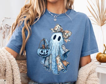Comfort Colors Coquette Ghost Shirt: Floral Halloween Tee