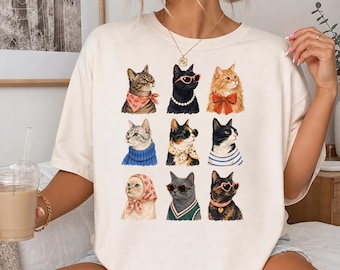 Comfort Colors® Cat Lover Shirt, Stylish Cat Mom Shirt, Vintage Cat Graphic T-Shirt, Cute Cats Shirt, Pet Lover Gift, Aesthetic Cat Tee