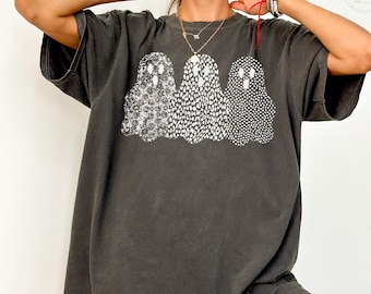 Comfort Colors® Ghost Halloween Shirt, Polka Dot Ghost T-Shirt, Spooky Season Shirt, Cute Floral Ghost Shirt for Women