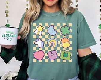 Comfort Colors® Retro Lucky Charm Shirt, Shamrock Rainbow Shirt, Womens St Patricks Day Shirt, Cute Irish Shirt, St Patty's Good Luck Shirt
