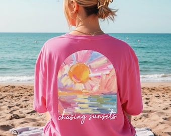 Comfort Colors® Chasing Sunsets Shirt, Summer Beach Shirt, Summer Aesthetic Shirt,  Trendy Vacation Shirt Boho Summer Vibes Tee Sunset Lover