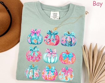 Comfort Colors® Coquette Pumpkin Shirt, Cute Fall Pumpkins Shirt, Preppy Fall Shirt, Autumn Shirt, Floral Pumpkin Tee, Cozy Fall Shirt Women
