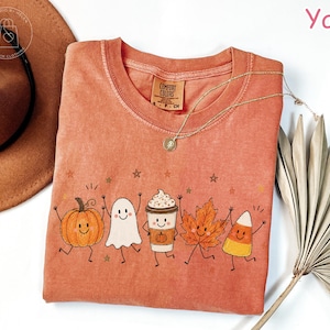 Comfort Colors® Cute Fall Shirt, Pumpkin Season T-Shirt, Pumpkin Spice Latte Shirt, Spooky Season Tee, Autumn Graphic Tee, Ghost Shirt afbeelding 3