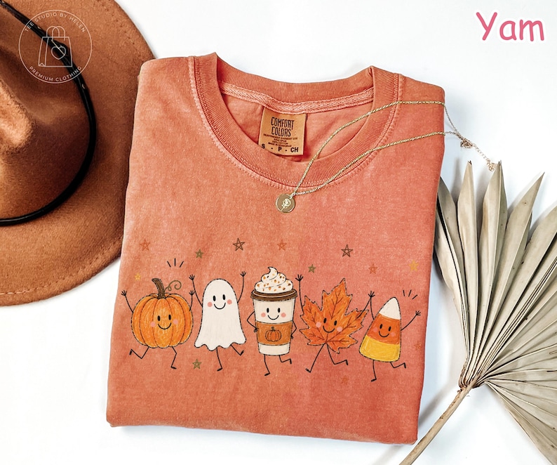 Comfort Colors® Cute Fall Shirt, Pumpkin Season T-Shirt, Pumpkin Spice Latte Shirt, Spooky Season Tee, Autumn Graphic Tee, Ghost Shirt afbeelding 3