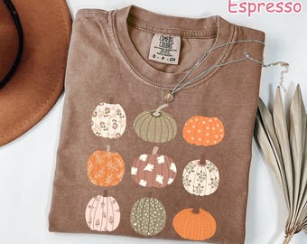 Comfort Colors® Boho Floral Pumpkin Shirt, Fall Pumpkin T-Shirt, Autumn Harvest Shirt, Pumpkin Season Shirt, Pumpkin Patch Shirt for Women