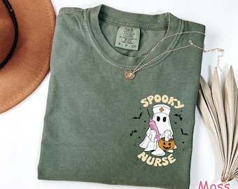 Comfort Colors® Halloween Nurse Shirt, Spooky Nurse Shirt Ghost Nurse T-Shirt Fall Nurse Shirt Funny Halloween Nurse Gift RN Halloween Shirt