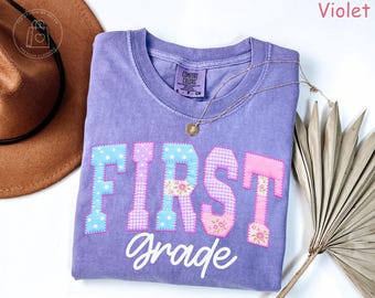 Comfort Colors® First Grade Teacher Shirt, Faux Patchwork Back To School Shirt, Teacher Team Shirts, Gift for Teacher, First Day Of School