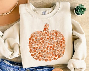Sudadera con estampado de calabaza, sudadera bohemia de otoño, sudadera bonita de otoño, camisa con estampado de calabaza, suéter de otoño para mujer, regalo de Acción de Gracias