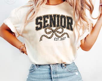 Comfort Colors® Senior 2027 Shirt, Leopard Bow Senior Est 2027 Tee, Class of 2027 Graduation Gift, Cute Senior Year Shirt for Women