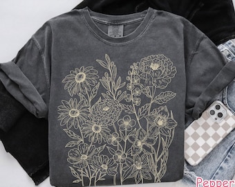 Comfort Colors® Vintage Pressed Flowers Shirt, Boho Cottagecore Shirt, Wildflowers Tshirt, Women's Botanical Floral Shirt Cute Gardener Gift