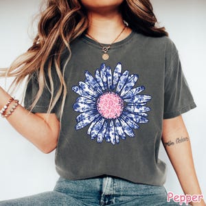 Comfort Colors® Sunflower Shirt, Cute Summer Shirt, Daisy Flower Women Shirt, Blue Toile Spring Flower Shirt Trendy Floral Women Graphic Tee image 6