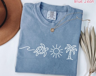 Comfort Colors® Cute Summer Shirt, Turtle Sun Palm Tree Shirt, Summer Beach Womens Graphic Tee, Coastal Vacation Shirt, Ocean Lover Shirt