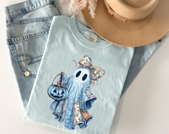 Comfort Colors Coquette Ghost Shirt: Floral Halloween Tee