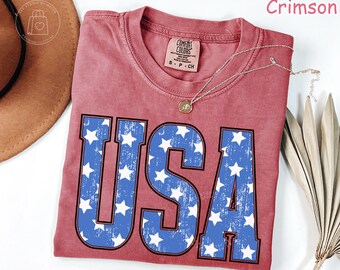 Comfort Colors® USA Shirt, 4th Of July Shirt, American Flag Shirt, Distressed USA Stars T-Shirt, Fourth Of July Tee, Women's Patriotic Shirt