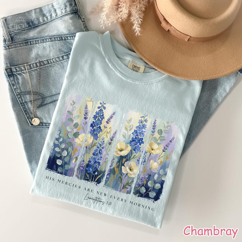 Comfort Colors® Floral Christian Shirt, His Mercies Are New Every Morning Bible Verse Shirt, Religious Women Gift, Faith Tee Jesus Apparel Bild 5