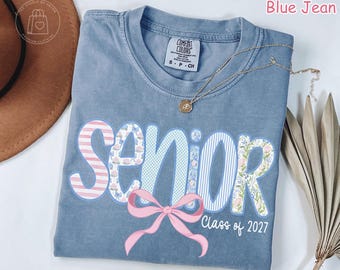 Comfort Colors® Senior 2027 Shirt, Floral Preppy Bow Class Of 2027 Tee, Graduation T-Shirt