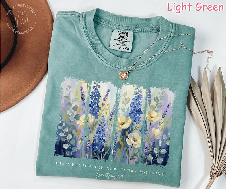 Comfort Colors® Floral Christian Shirt, His Mercies Are New Every Morning Bible Verse Shirt, Religious Women Gift, Faith Tee Jesus Apparel Bild 7