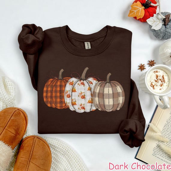 Boho Pumpkin Fall Pumpkin Sweatshirt, Faux Patchwork Pumpkin Sweater, Cute Autumn Sweatshirt, Fall Harvest Shirt Pumpkin Patch ( DTG Print )