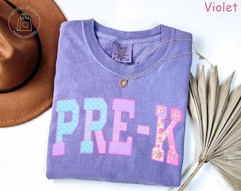 Comfort Colors® Pre-K Teacher Shirt, Faux Patchwork Back To School Shirt, Preschool Teacher Team Shirts, Prek Shirt, First Day Of School Tee