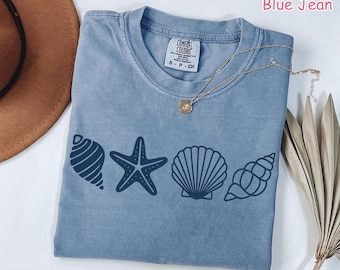 Comfort Colors® Seashell Shirt, Cute Women's Summer Shirt, Boho Beach T-Shirt, Ocean Lover Gift, Trendy Summer Beach Tee Coastal Vibes Shirt
