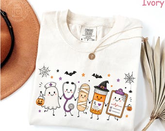 Camiseta de enfermera de Halloween Comfort Colors®, camiseta de enfermera con dibujos de Halloween, camiseta de la vida de enfermera espeluznante, camiseta divertida para el sector sanitario, regalo para enfermeras.