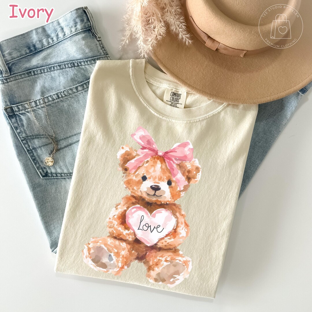 Comfort Colors® Valentine Teddy Bear Shirt, Coquette Pink Bow Valentine ...