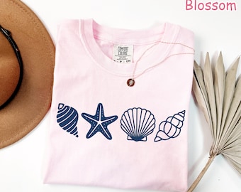 Comfort Colors® Seashell Shirt, Cute Women's Summer Shirt, Boho Beach T-Shirt, Ocean Lover Gift, Trendy Summer Beach Tee Coastal Vibes Shirt