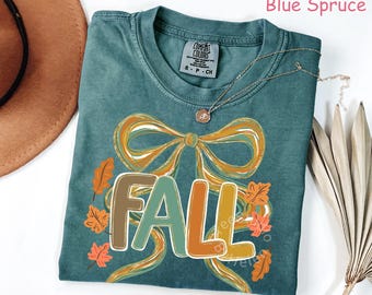 Comfort Colors® Coquette Fall Shirt, Cute Bow Fall T-Shirt, Fall Aesthetic Tee, Autumn Shirt, Pumpkin Season Shirt, Trendy Fall Graphic Tee