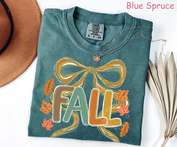 Comfort Colors® Coquette Fall Shirt, Cute Bow Fall T-Shirt, Fall Aesthetic Tee, Autumn Shirt, Pumpkin Season Shirt, Trendy Fall Graphic Tee