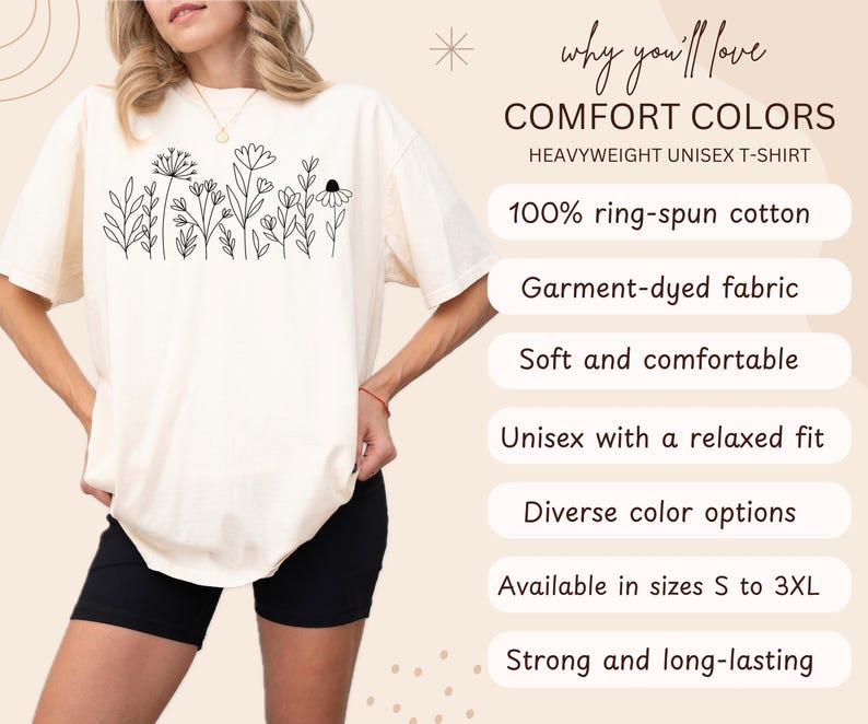 Comfort Colors® Wildflower Shirt, Floral Cottagecore Shirt, Botanical Graphic Tee, Womens Flower Shirt, Nature Shirt, Wild Flower Tee image 2