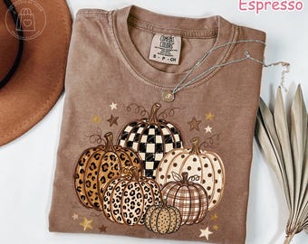 Comfort Colors® Fall Pumpkin Shirt, Leopard Print Polka Dot Fall T-Shirt, Trendy Autumn Graphic Tee, Pumpkin Patch Shirt, Thanksgiving Shirt