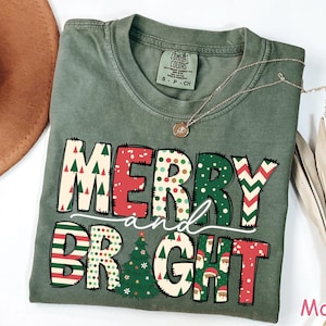 Comfort Colors® Merry and Bright Christmas Shirt Womens Christmas Shirt Holiday Shirt Cute Christmas Gift Merry Christmas Tee Xmas Crewneck