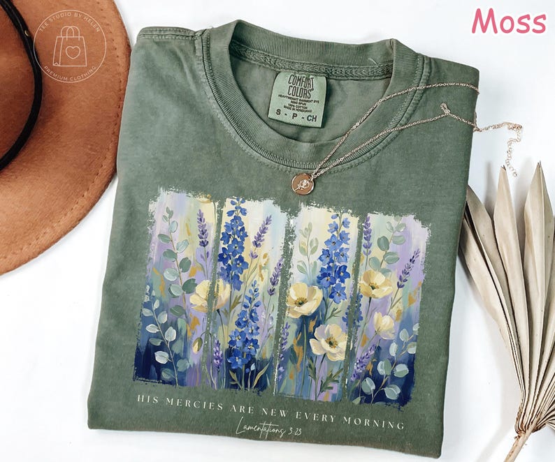 Comfort Colors® Floral Christian Shirt, His Mercies Are New Every Morning Bible Verse Shirt, Religious Women Gift, Faith Tee Jesus Apparel Bild 3