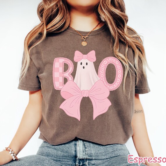 Comfort Colors® Coquette Ghost Shirt, Pink Ghost Bow Shirt, Coquette Halloween Shirt, Girly Halloween Tee, Cute Fall Shirt, Boo Ghost Shirt