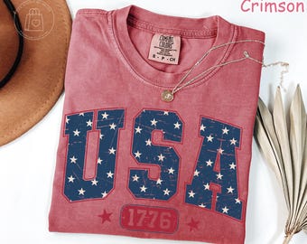 Comfort Colors® Vintage USA Shirt, 4th of July Shirt,  Retro American Flag Tee, Patriotic Shirt, Independence Day Tee, USA 1776 T-Shirt