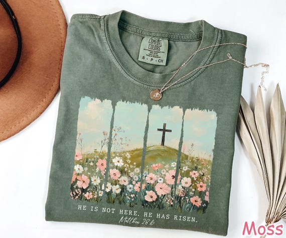 Comfort Colors® He Is Not Here, He Has Risen Shirt, Vintage Floral Christian Easter Shirt, He Is Risen Bible Verse Tee, Jesus Easter Shirt
