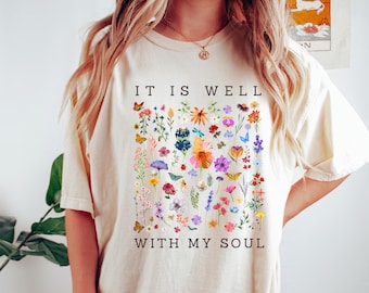 Comfort Colors® Vintage Floral Christian Shirt Wildflowers Faith Shirt Jesus Apparel Christian Gifts Religious Women Gift Bible Verse Shirt