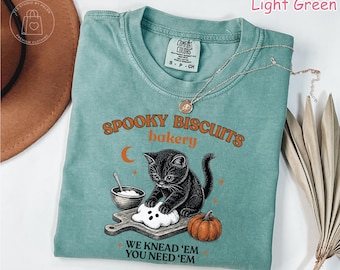 Comfort Colors® Kitty Biscuits Shirt, Black Cat Halloween Shirt, Spooky Season Shirt, Cat Lover Gift, Vintage Baking Fall Pumpkin T-Shirt