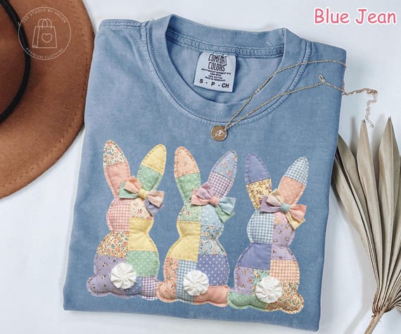 Comfort Colors® Faux Patchwork Bunny Shirt, Vintage Cottagecore Easter Shirt, Spring Floral Graphic Tee, Gift for Women