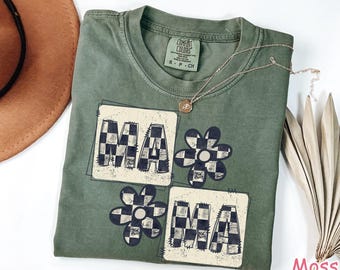 Comfort Colors Retro Checkered Mama Shirt, Trendy Crewneck