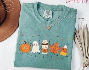 Camiseta Comfort Colors® linda de otoño, camiseta de temporada de calabazas, camiseta de Pumpkin Spice Latte, camiseta de temporada espeluznante, camiseta gráfica de otoño, camiseta de fantasmas