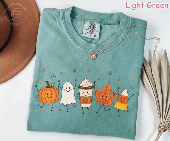Comfort Colors® Cute Fall Shirt, Pumpkin Season T-Shirt, Pumpkin Spice Latte Shirt, Spooky Season Tee, Autumn Graphic Tee, Ghost Shirt